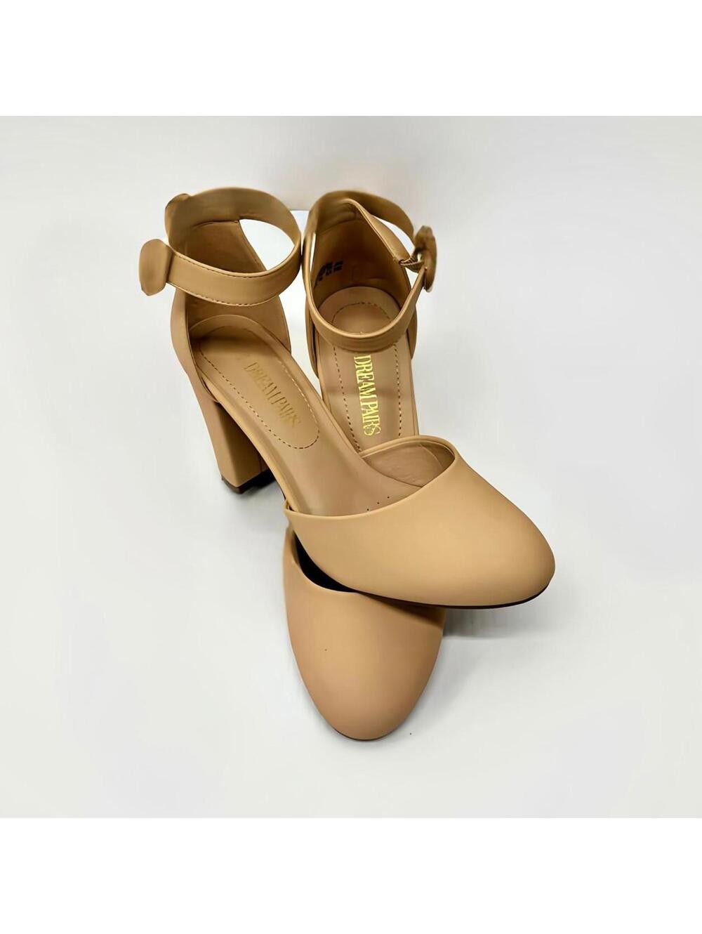 Dream Paris Nude High Heel Ankle Strap Closed Toe Pumps (US Women's 8.5)